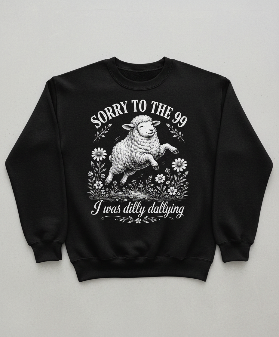 Dilly Dallying Lost Sheep Christian Humor Design Sweatshirt - Black