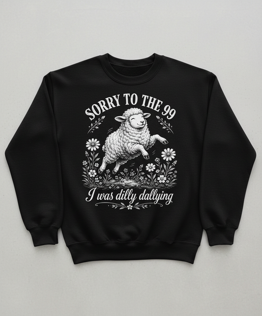Dilly Dallying Lost Sheep Christian Humor Design Sweatshirt - Black