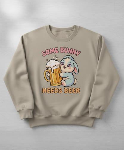 Some Bunny Needs Beer Funny Rabbit Sweatshirt - Sand