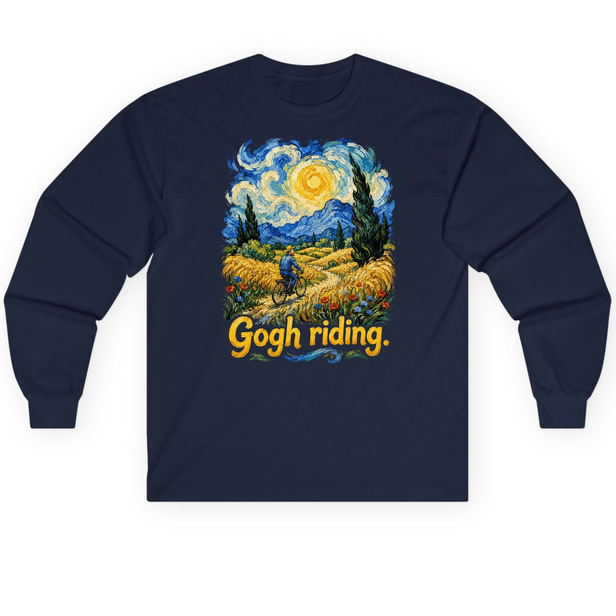 Gogh Riding van gogh art parody Long Sleeve Tee Navy product mockup