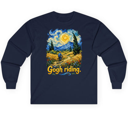 Gogh Riding van gogh art parody Long Sleeve Tee Navy product mockup