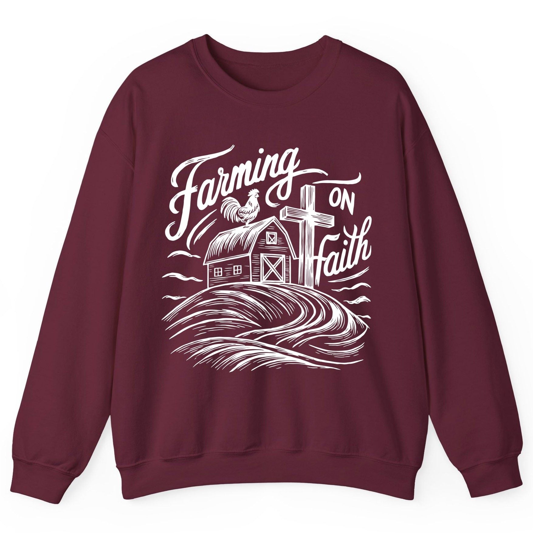 Farming on Faith christian farming Sweatshirt Maroon product mockup