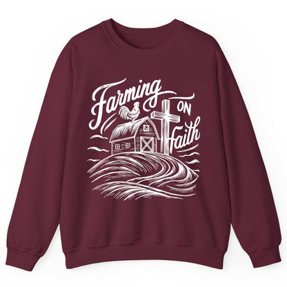 Farming on Faith christian farming Sweatshirt Maroon product mockup