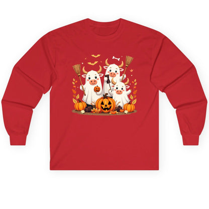 Cute Ghost Cows Halloween cows Long Sleeve Tee Red product mockup