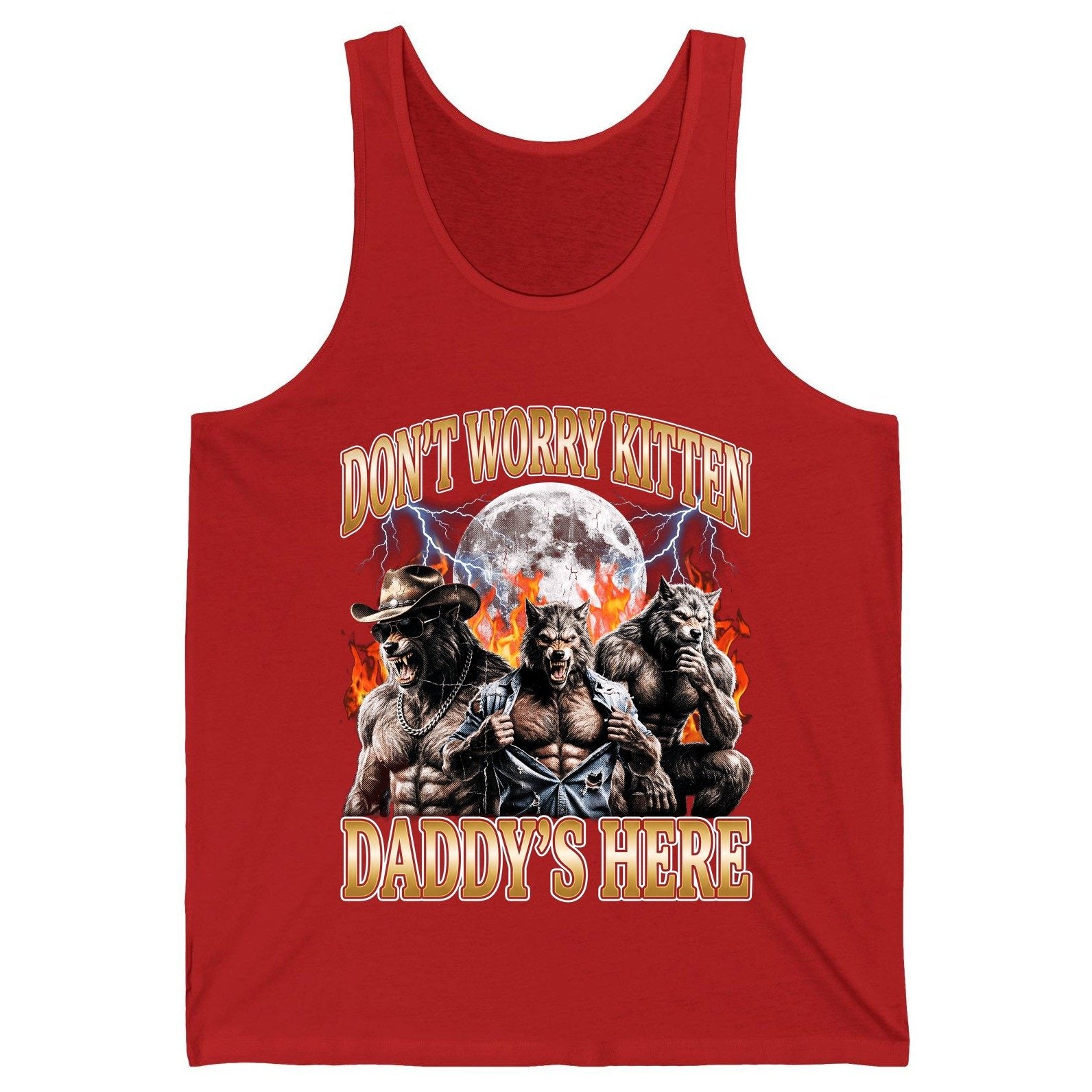 Don't Worry Kitten Daddy's Here werewolves Tank Top Red product mockup