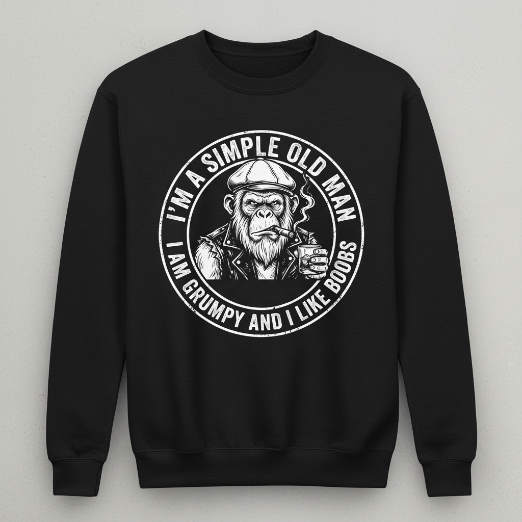 I'm A Simple Old Man Grumpy Ape Funny Quote Sweatshirt - Black