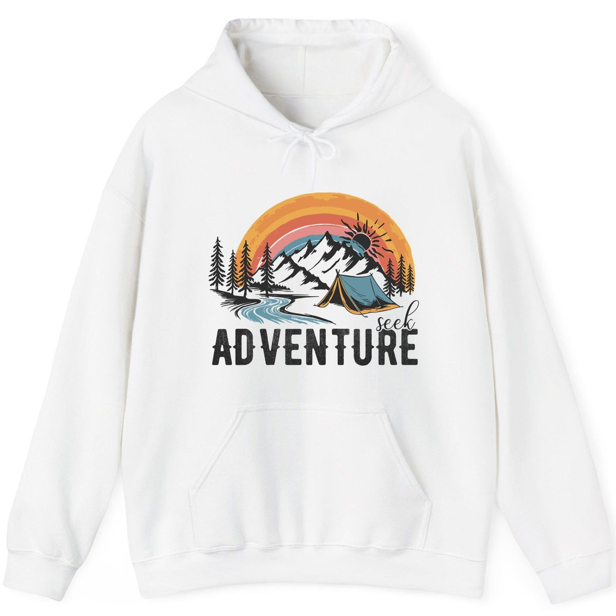 Seek Adventure camping Hoodie White product mockup