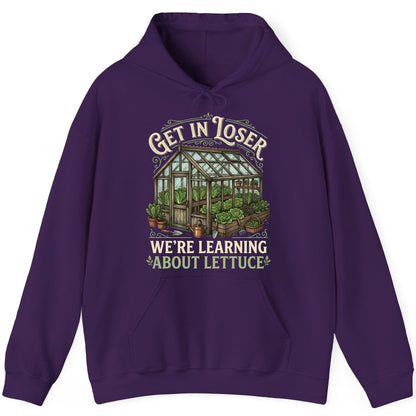 GET IN LOSER WE'RE Learning ABOUT Lettuce Funny Gardening Hoodie - product mockup - Purple