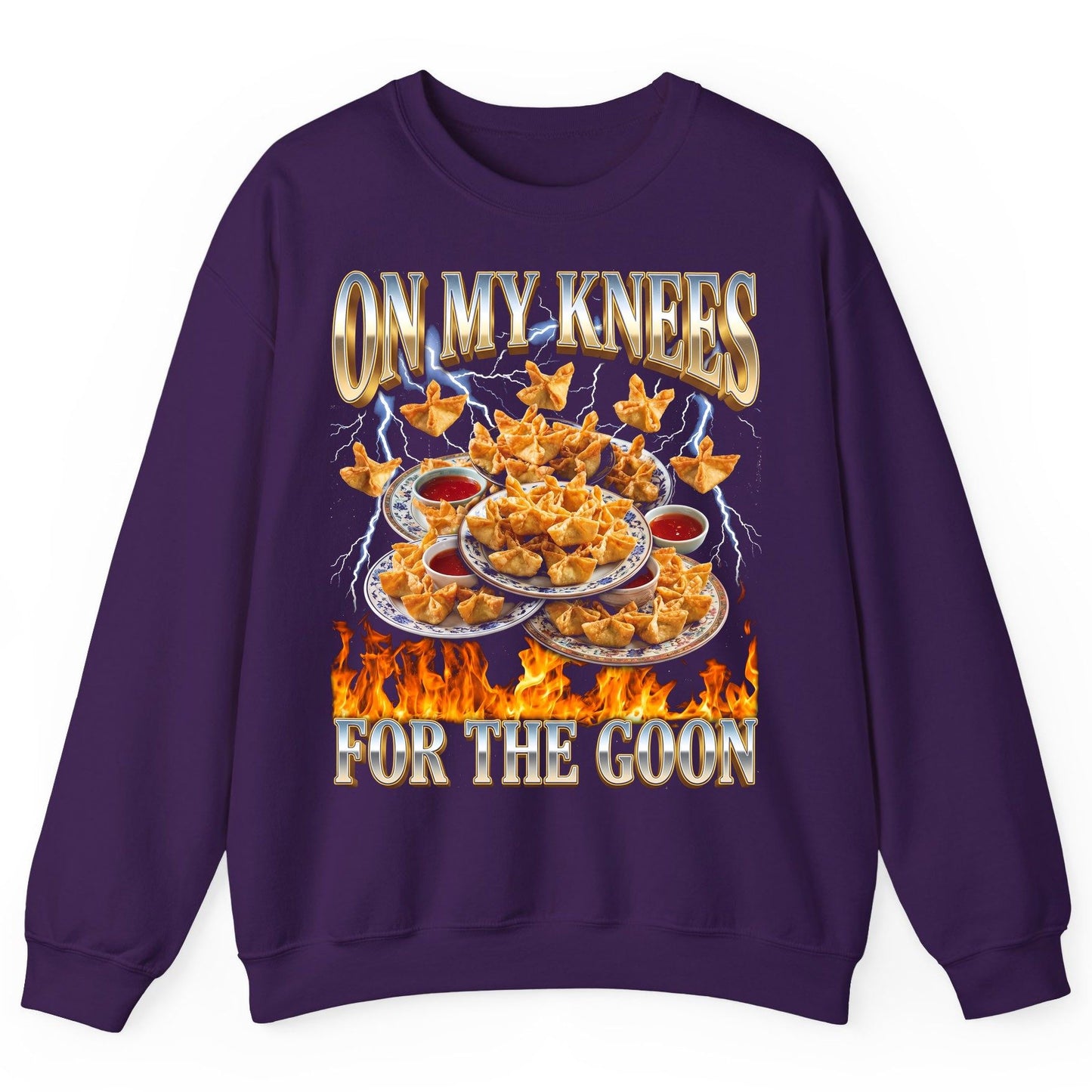 On My Knees for the Goon crab rangoon Sweatshirt Purple product mockup