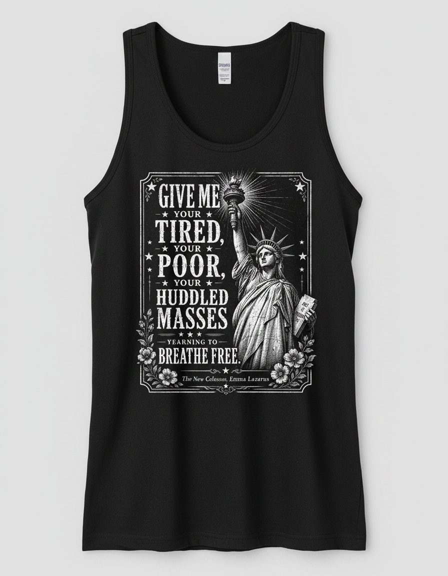 Give Me Your Tired Statue of Liberty Vintage Patriots Tank Top - product mockup - Black