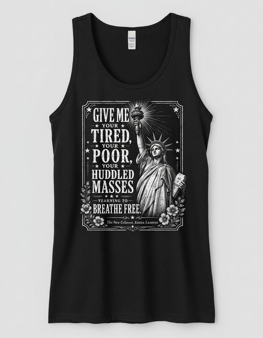 Give Me Your Tired Statue of Liberty Vintage Patriots Tank Top - product mockup - Black