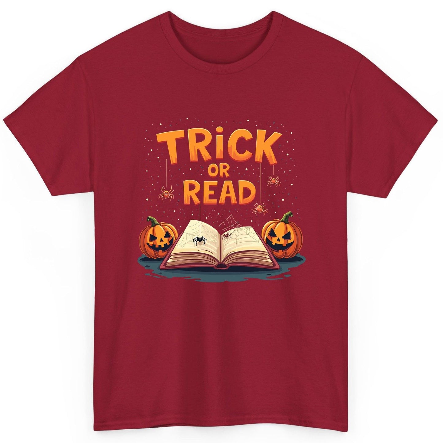 Trick or Read Halloween T-Shirt Cardinal Red product mockup