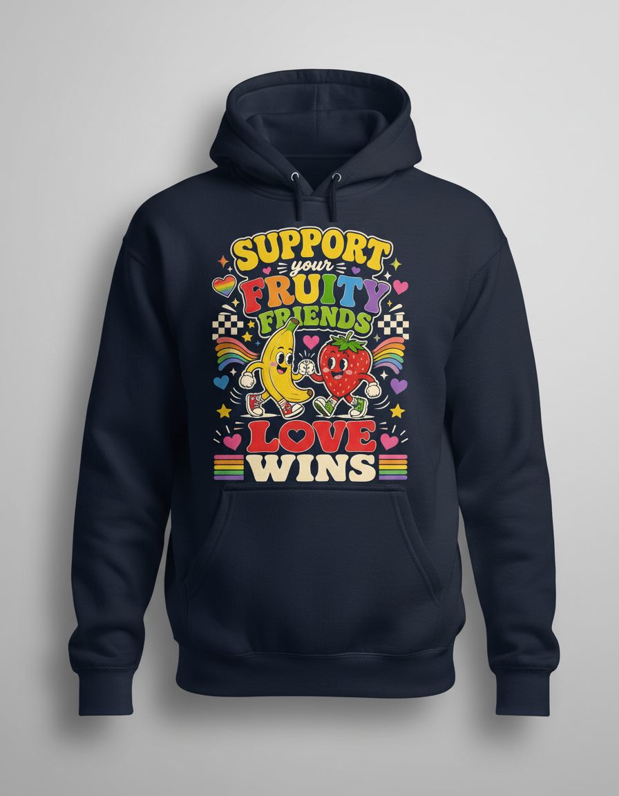 Support Your Fruity Friends Love Wins Retro Lgbtq+ Pride Hoodie - product mockup - Navy