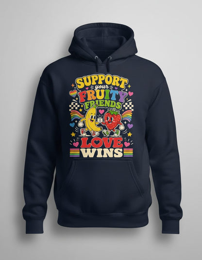 Support Your Fruity Friends Love Wins Retro Lgbtq+ Pride Hoodie - product mockup - Navy