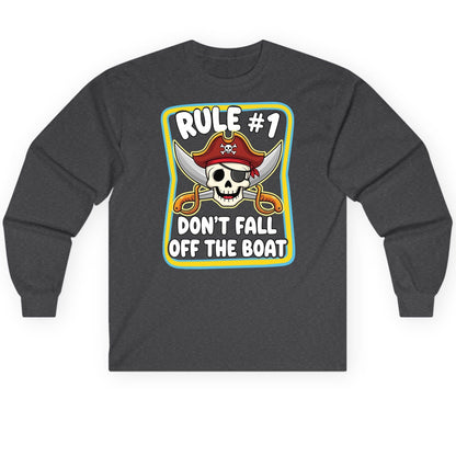 Rule 1 Don't Fall Off the Boat pirate Long Sleeve Tee Dark Heather product mockup
