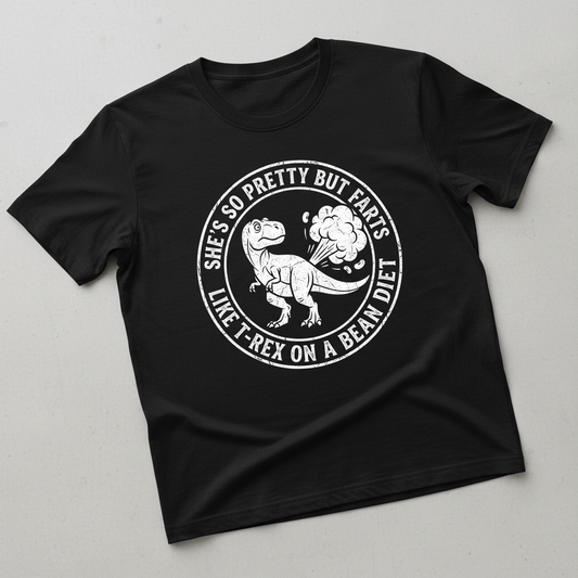 Funny Farting T-Rex On A Bean Diet T-Shirt - Black