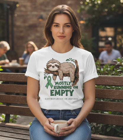 Mostly Running on Empty Gastroparesis Awareness gastroparesis awareness T-Shirt White lifestyle mockup
