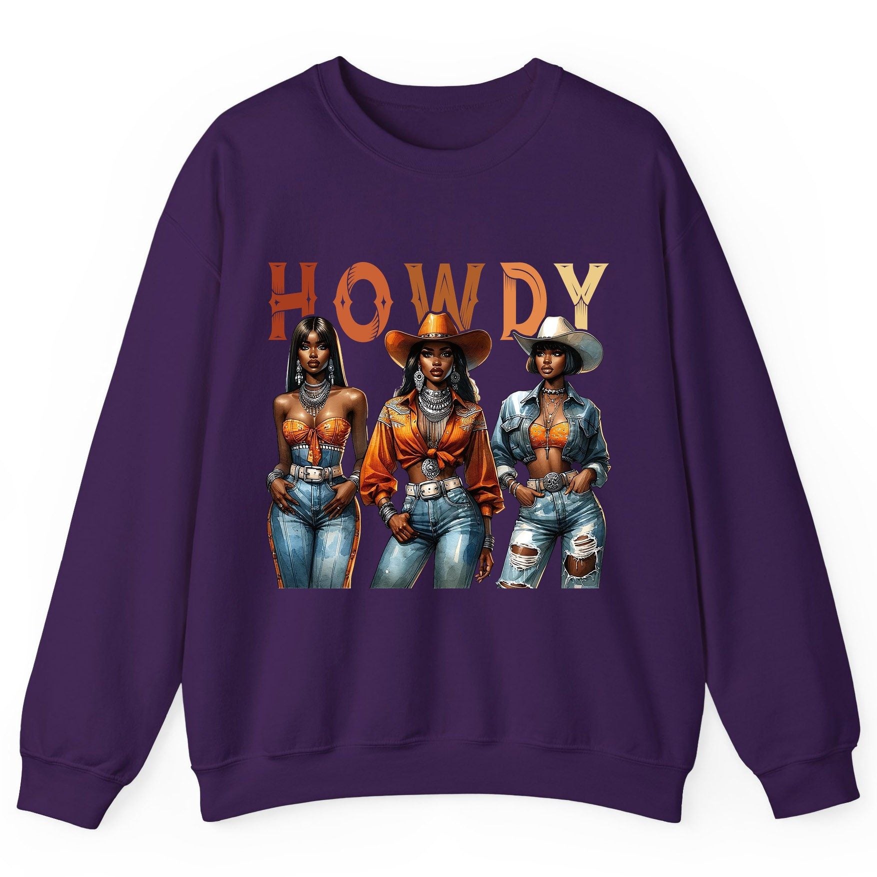 Howdy black cowgirls Sweatshirt Purple product mockup