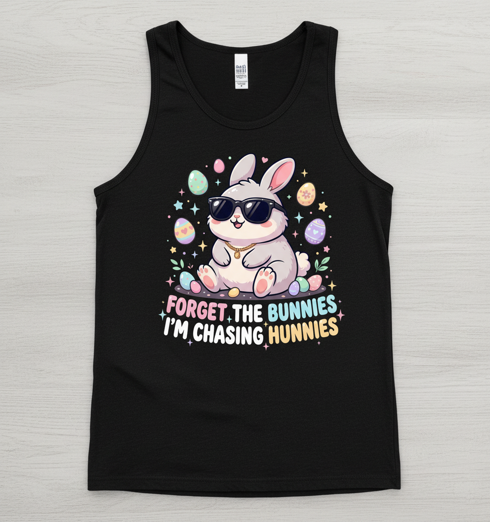 Cool Easter Bunny Chasing Hunnies Funny Design Tank Top - Black