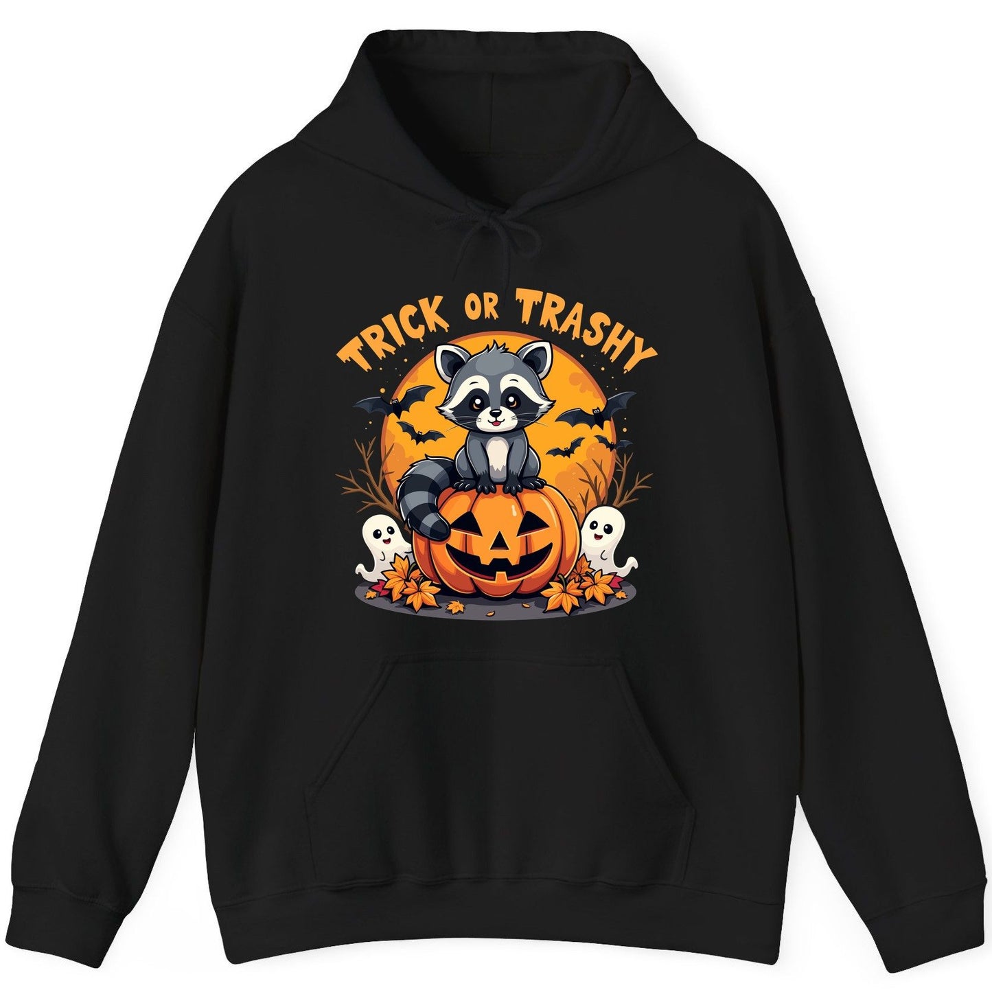 Trick or Trashy raccoon Hoodie Black product mockup
