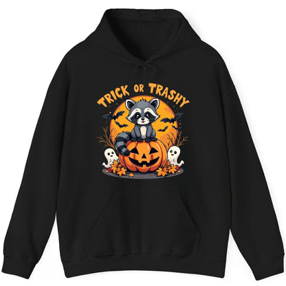 Trick or Trashy raccoon Hoodie Black product mockup