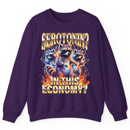 Serotonin in This Economy? raccoon Sweatshirt Purple product mockup