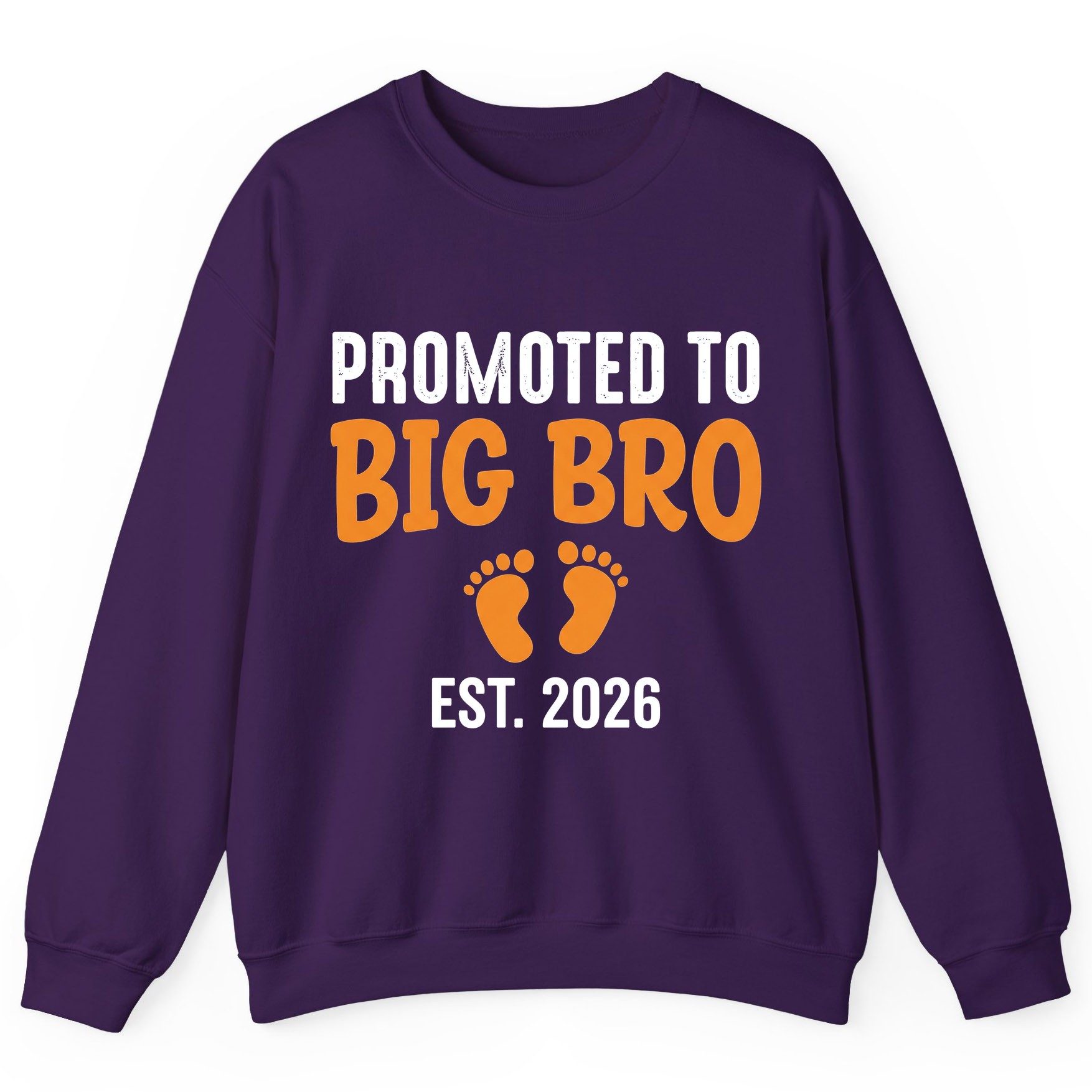 Promoted TO BIG BRO EST 2026 Pregnancy Announcement Sweatshirt - product mockup - Purple