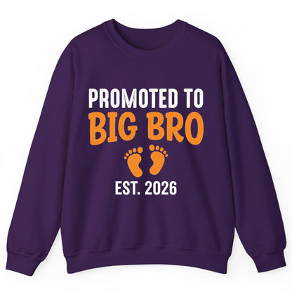 Promoted TO BIG BRO EST 2026 Pregnancy Announcement Sweatshirt - product mockup - Purple