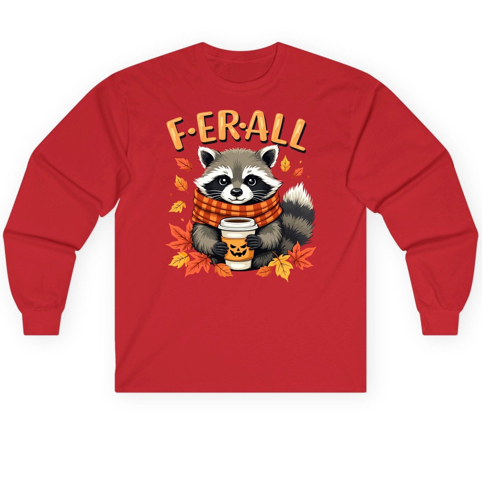 F ER All raccoon Long Sleeve Tee Red product mockup