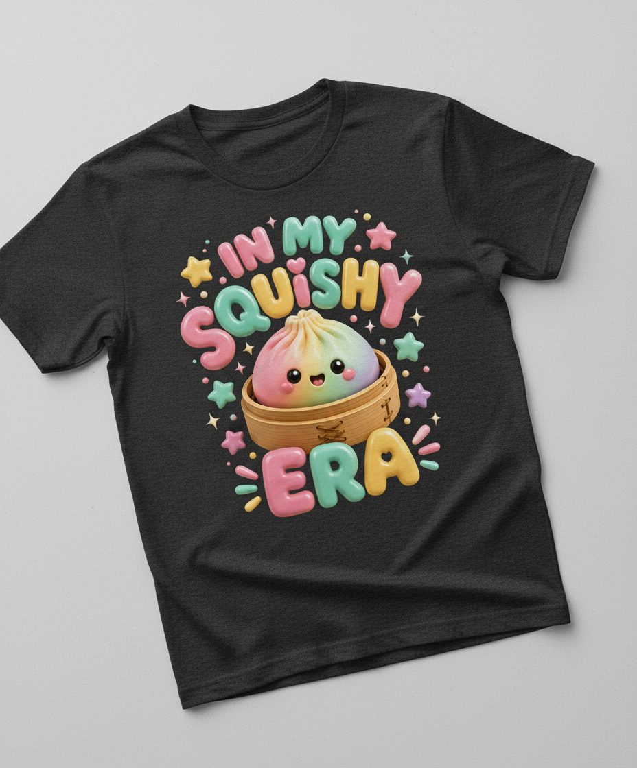 In My Squishy Era Cute Dumpling T-Shirt - product mockup - Dark Heather