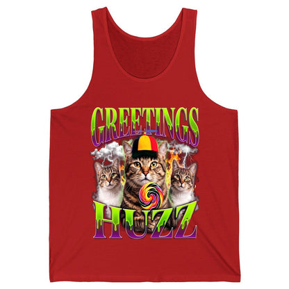 Greetings HUZZ Funny Cat Tank Top - product mockup - Red