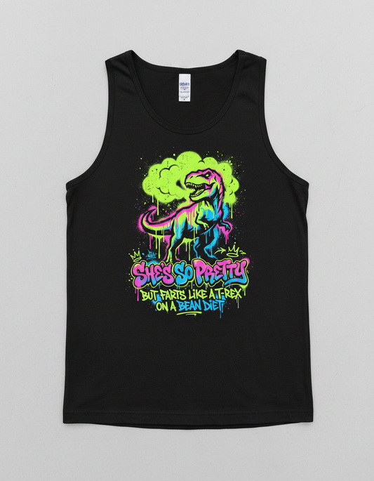 Funny T-Rex Graffiti Art 'She's So Pretty' Tank Top - Black