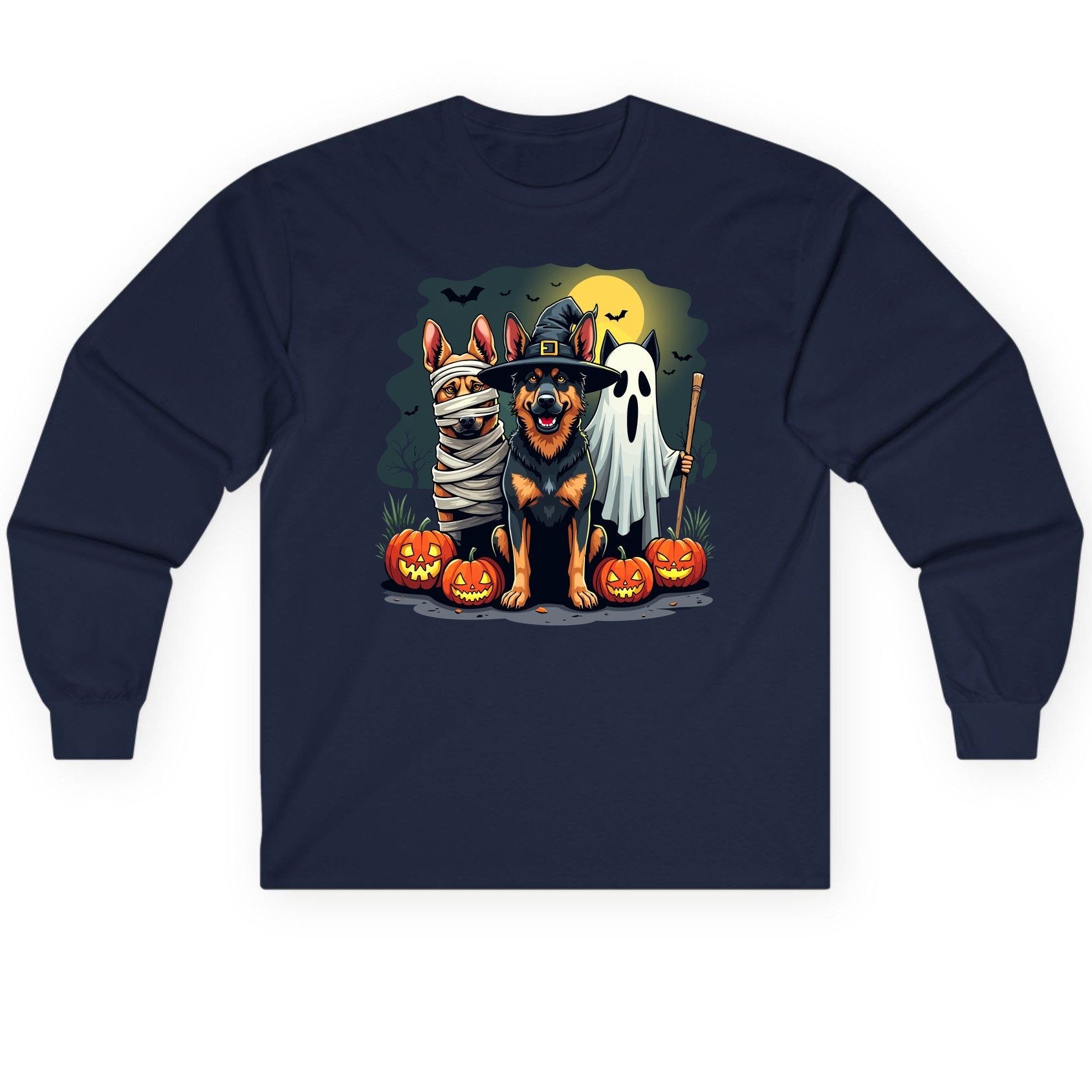 Halloween Dogs in Costumes Halloween dogs Long Sleeve Tee Navy product mockup