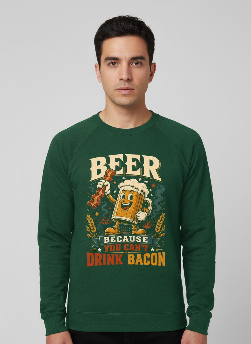Cant Drink Bacon Beer Funny And Sweatshirt - product mockup - Forest Green