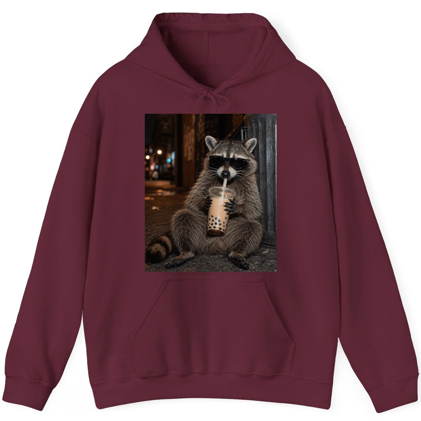 Cool Raccoon Bubble Tea Funny Lovers Hoodie - product mockup - Maroon