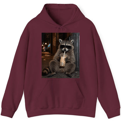 Cool Raccoon Bubble Tea Funny Lovers Hoodie - product mockup - Maroon