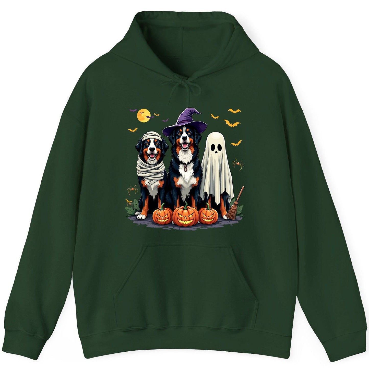 Halloween Bernese Mountain Dogs bernese mountain dog Hoodie Forest Green product mockup