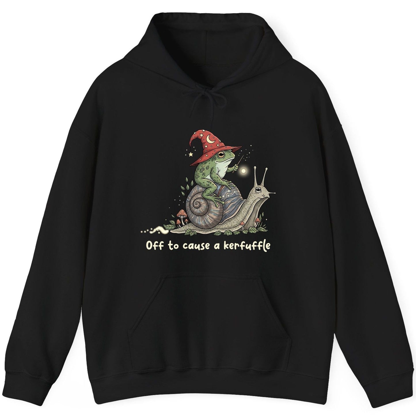 Off to Cause a Kerfuffle wizard frog Hoodie Black product mockup