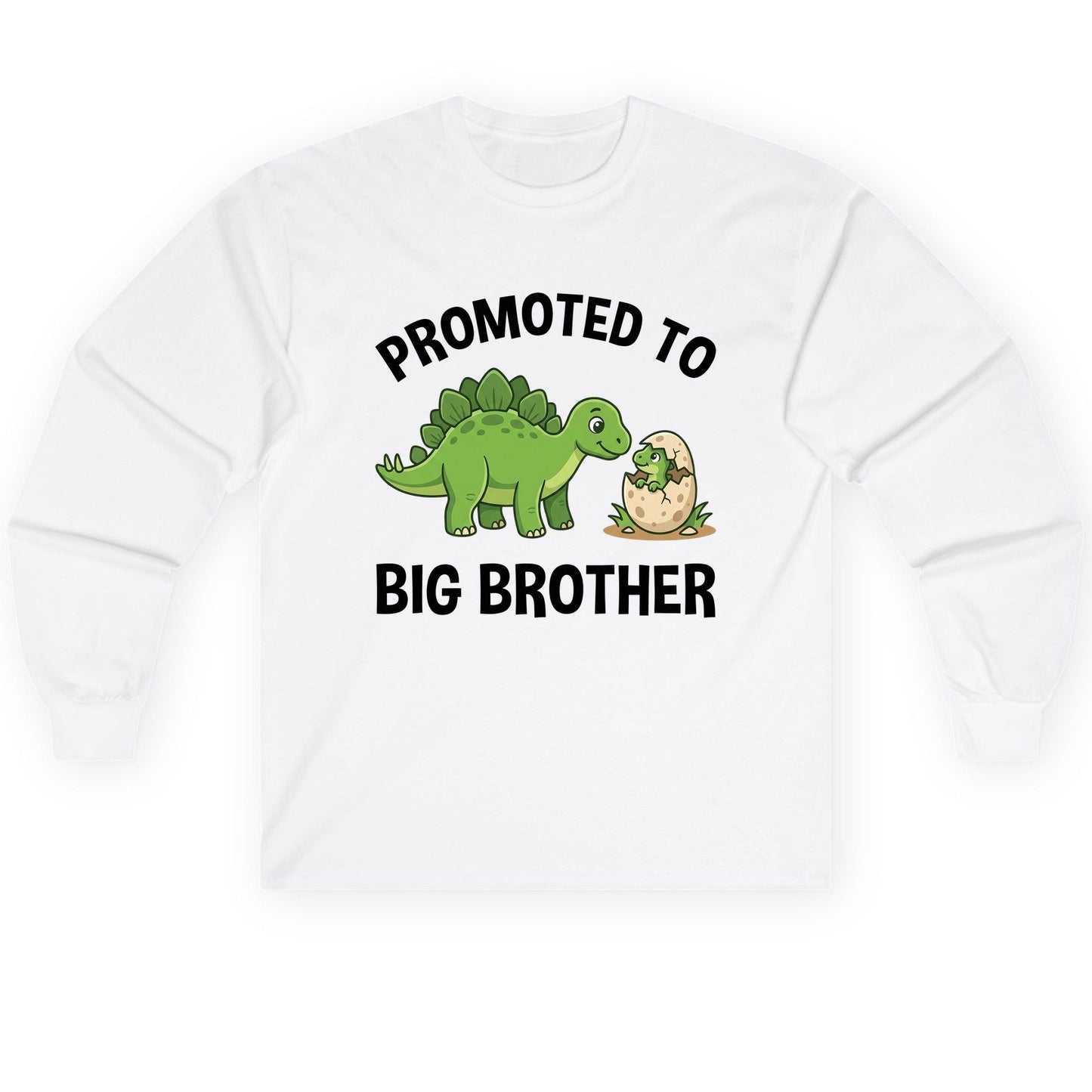 Promoted to Big Brother Dinosaur Long Sleeve Tee - product mockup - White