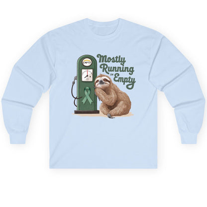 Mostly Running on Empty sloth Long Sleeve Tee Light Blue product mockup