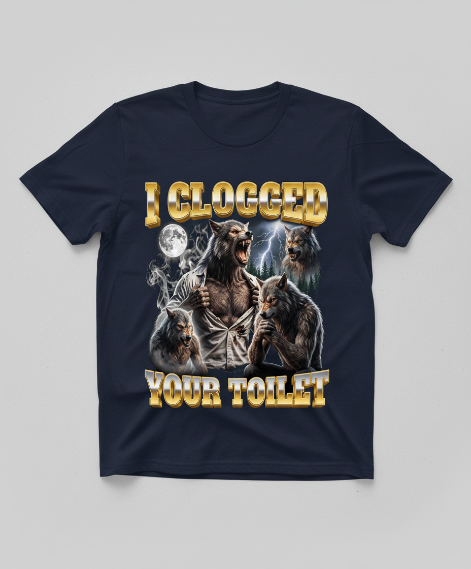 I Clogged Your Toilet Werewolf Meme T-Shirt - Navy