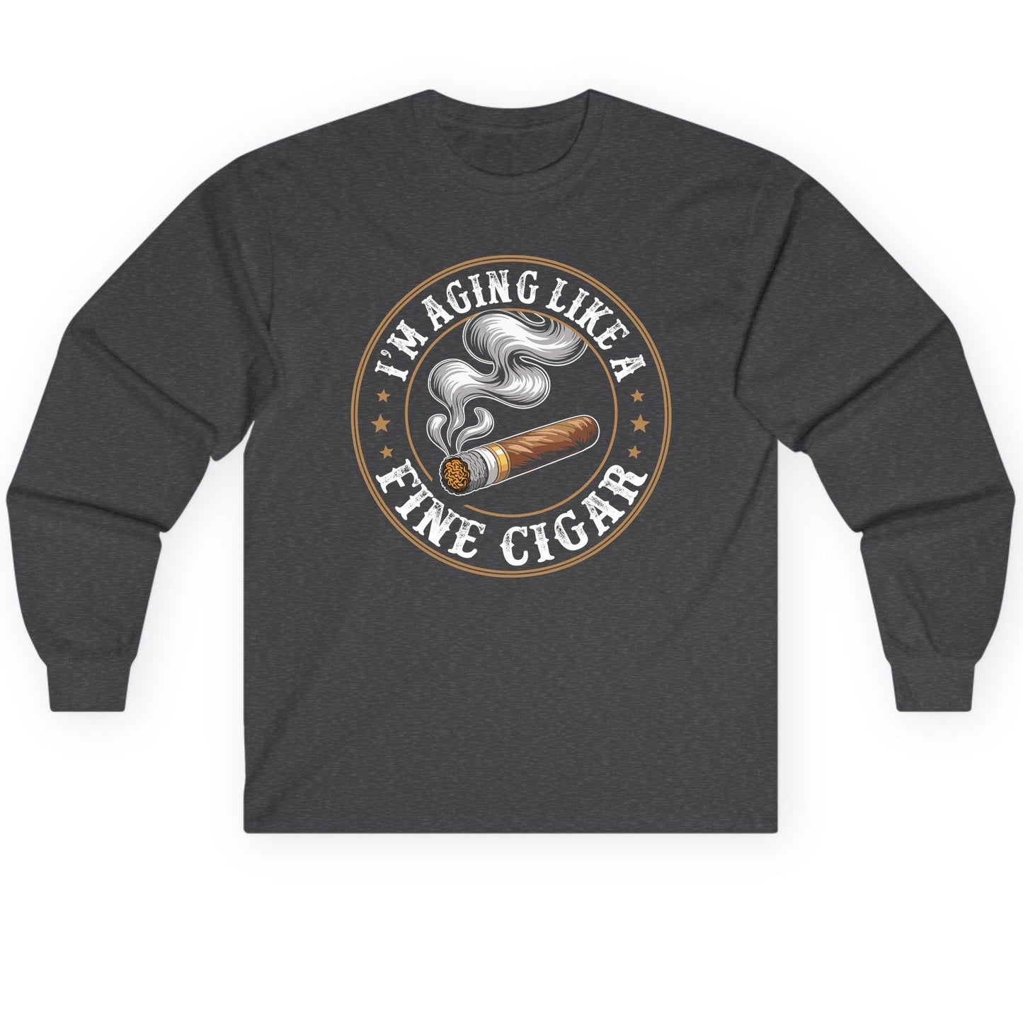I'm Aging Like a Fine Cigar cigar smoking Long Sleeve Tee Dark Heather product mockup
