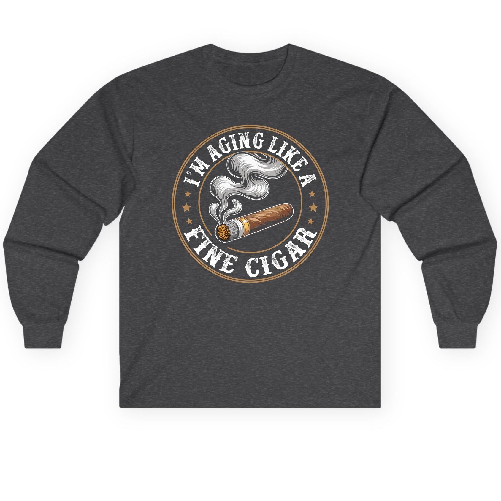 I'm Aging Like a Fine Cigar cigar smoking Long Sleeve Tee Dark Heather product mockup