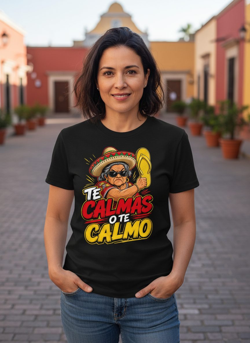 Te Calmas O Te Calmo Funny Mexican Grandma T-Shirt - lifestyle model mockup - Black