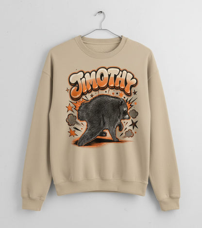 Timothy Retro Raccoon Sweatshirt - product mockup - Sand