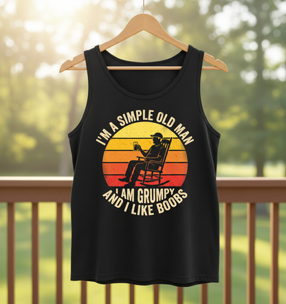 Simple Old Man Grumpy Funny Retro Sunset Tank Top - Black