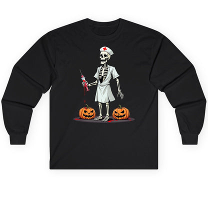 Spooky Skeleton Nurse Halloween skeleton nurse Long Sleeve Tee Black product mockup