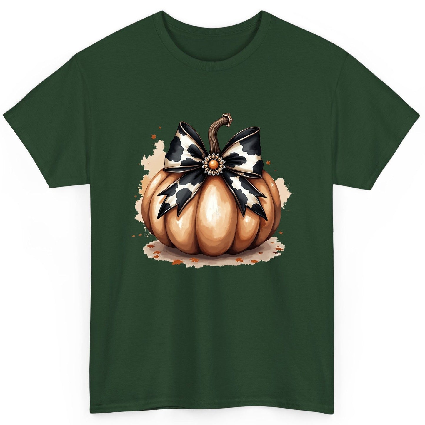 Cow Print Bow Pumpkin pumpkin T-Shirt Forest Green product mockup