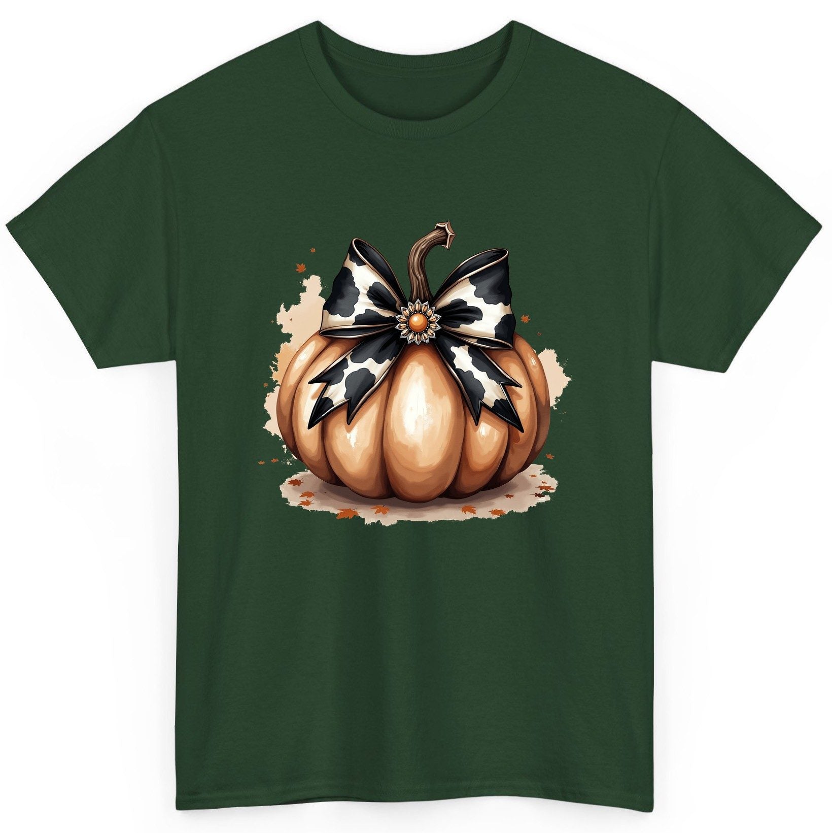 Cow Print Bow Pumpkin pumpkin T-Shirt Forest Green product mockup