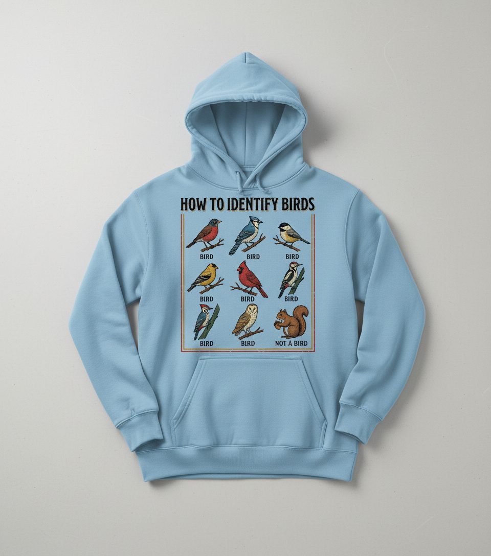How to Identify Birds Funny Birdwatching Hoodie - product mockup - Light Blue